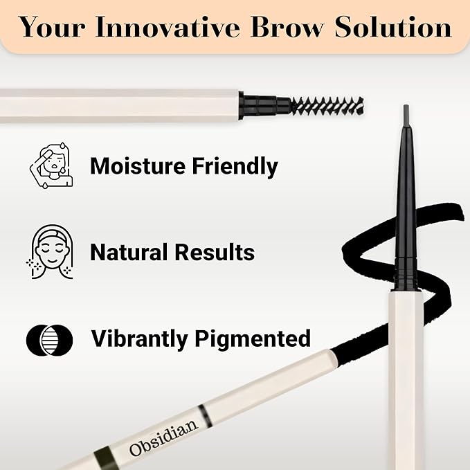 Eyebrow Pencil Make Up for Women - Long-lasting and Waterproof Eyebrow Pencil by Lauren Cruz - Dual-Ended Eyebrow Pen with Micro-tip and Spoolie -Fuller Look Brow Pencil - Obsidian