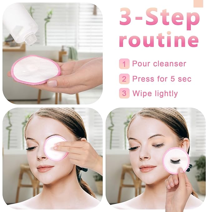 Foaincore 40 Pcs Reusable Makeup Remover Pads with Mesh Storage Bag and Bamboo Box Washable Bamboo Cotton Rounds Soft Reusable Face Pad for Toner Skin Various Skin Care Products(White Pink)
