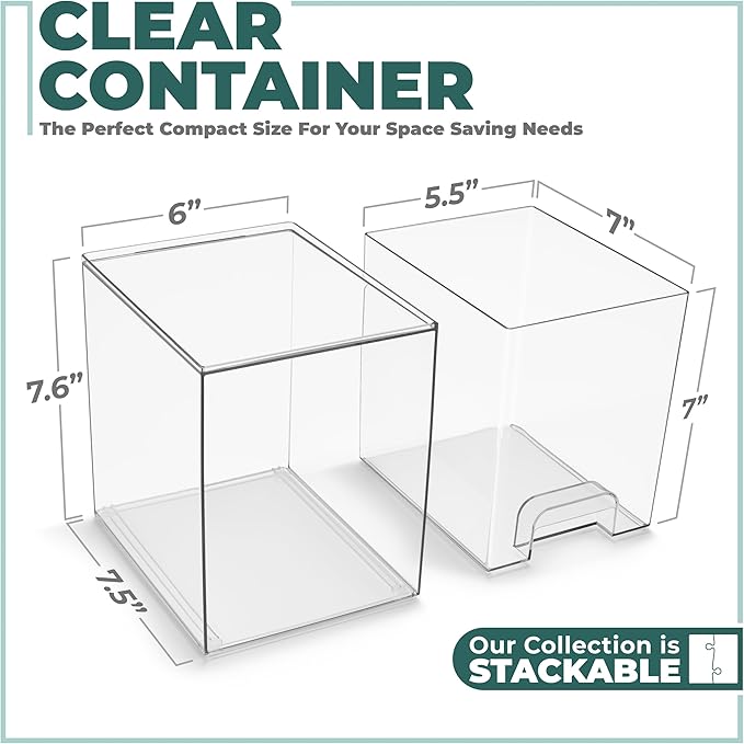 Sorbus Stackable Acrylic Storage Drawers, 8 Pack Clear Plastic Organizer Bins for Baby Bottles, Makeup, Bathroom, Vanity & Kitchen Countertop Organization, Pull-Out Drawer Design for Cabinets & Pantry