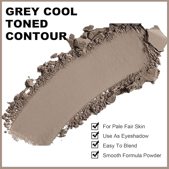 Cool Toned Contour Palette with Mirror, Taupe Grey Contour Powder for Fair Pale Light Cool Toned Skin, Nose Contouring Bronzer Powder with Face Wavy Bristles Brush