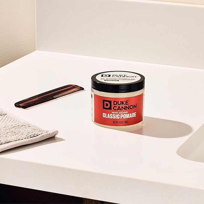 Duke Cannon Supply Co. Flexible – 4.6 oz – Strong Hold, No Shine, Water-Based for Easy Washout, Adds Texture & Volume for Shorter Hairstyles (News Anchor Classic Pomade)
