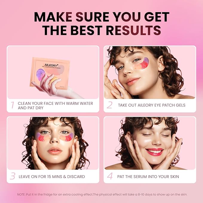 AILEORY Under Eye Patches (48 Pairs) - New Tri-color Glitter Eye Gel Pads for Dark Circles Puffy Eyes,Under eye Bags,Wrinkles|Natural Collagen Under Eye Mask Patches, Gel Under Eye Patches