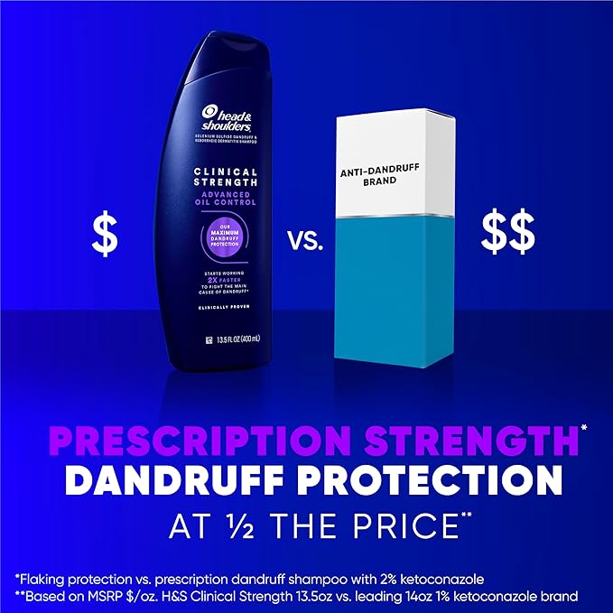 Head & Shoulders Dandruff Shampoo, Clinical Strength Advanced Oil Control, Our Maximum Anti-Dandruff Prescription-Strength Formula, Flake Protection, Seborrheic Dermatitis Relief, Citrus, 13.5 Fl Oz