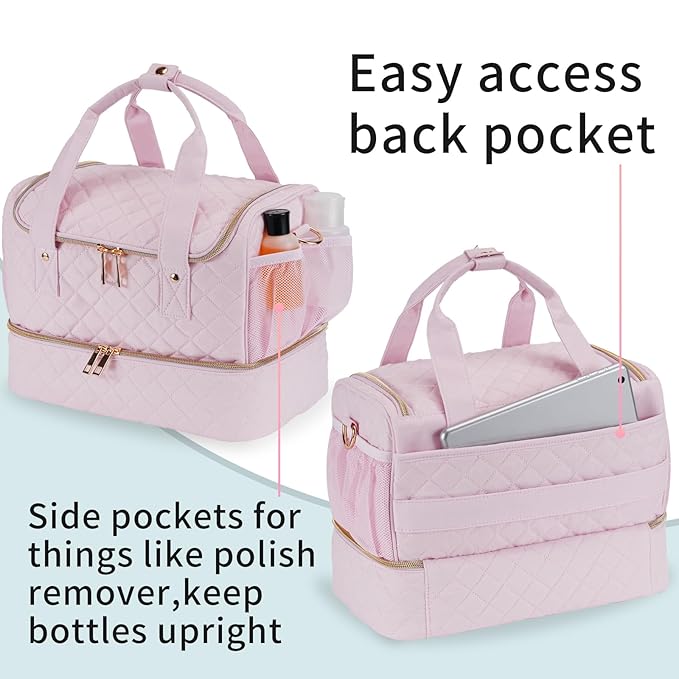 VOFIpremiAm Nail Polish Organizer Case Fits 1 Nail Lamp and 50 Bottles,Pretty Nail Organizers and Storage with Side Pockets for Nail Polish Remover,Manicure Tools (Patented,Bag Only)-Pale Pink