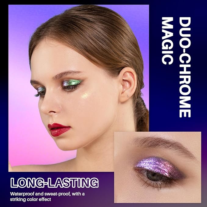 CHARMACY Liquid Duochrome Eyeshadow, Metallic Eye Looks, Long Lasting Glitter Eye Shadow Sets Metallic Pigments, Quick Drying, Sparkling Shiny Eye Makeup for Beginners, 1.6g (#01)