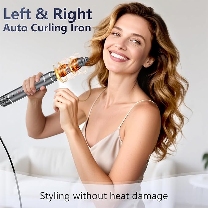 6-in-1 Ionic Hot Air Styler, Powerful High Speed Hair Dryer Brush, Auto Wrap Curler for Fast Drying, Volumizing&Straightening for Multi Styler, Cool Shot Button-No Heat Damage, Gift for Women-Travel