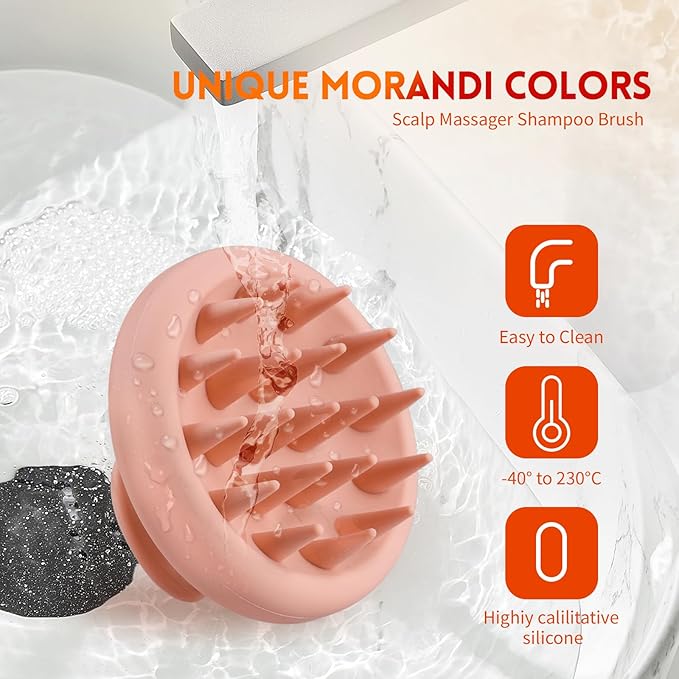 BEAUTLOHAS. Silicone Scalp Massager Shampoo Brush for Shower, Scalp Scrubber with Soft Bristles for Hair Growth & Dandruff Treatment, Wet Dry Hair Massager for All Hair Types of Women (2 Pink)