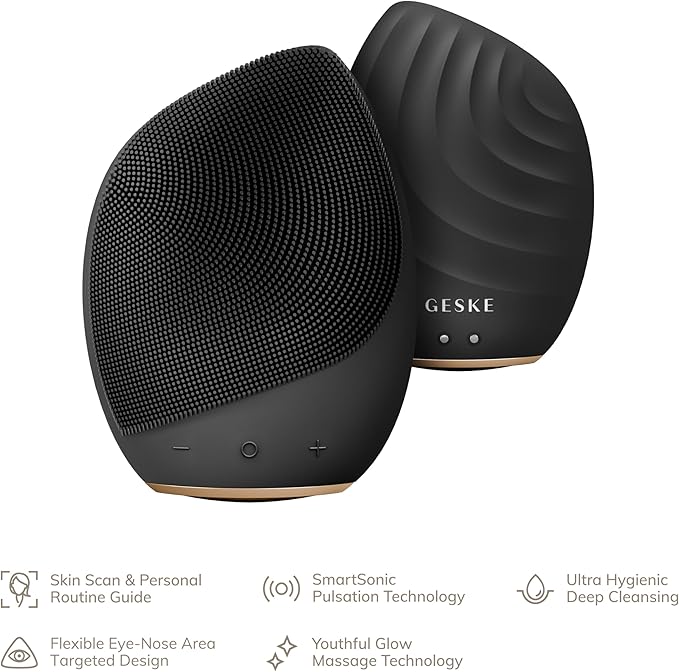 GESKE SmartAppGuided™ Sonic Facial Brush 5 in 1 | Vibrating Electric Facial Cleansing Brush | Soft Silicone Brush | Professional Facial Cleanser | Skin Cleanser & Exfoliator | Face Massager