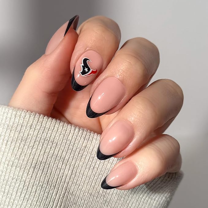 Glamnetic x Fanatics Press On Nails - Houston Texans | Short Almond Fake Nails, NFL Texans Blue French Tips, Football Nails, Salon-Quality | 15 Sizes - 30 Nail Kit with Glue
