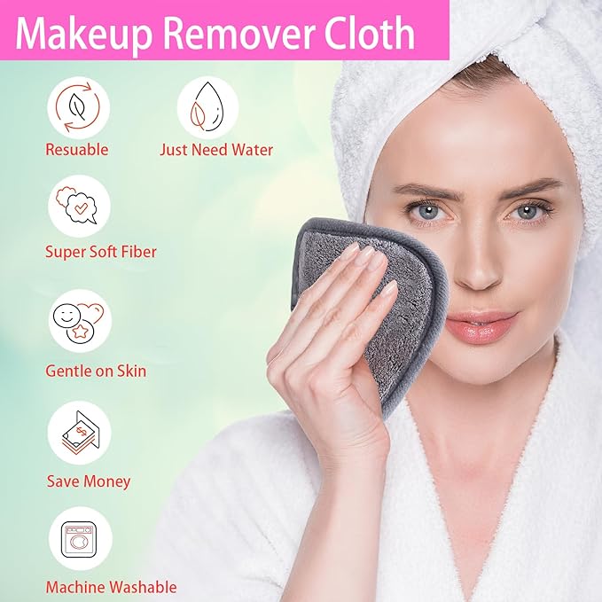 BloomSesame Makeup Remover Cloths for Face, Eye, Lips - Reusable Makeup Remover Pads Soft Microfiber Facial Cleansing Cloths 5 x 5 inch 6 Pack (Gray)