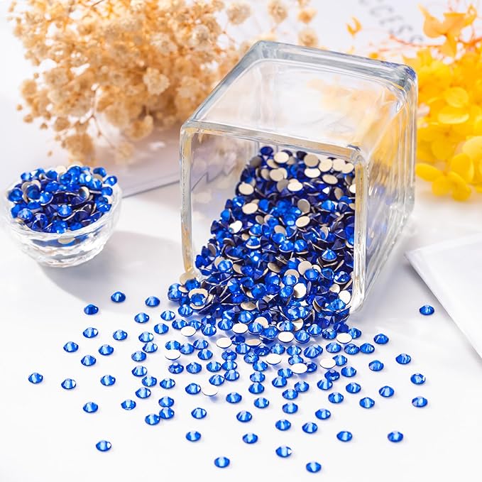 Meibite Sapphire Flatback Rhinestones, Glass Rhinestones for Nail Art and Craft, Glue Fix, Loose Crystal Gemstones(Blue, SS20, 1440pcs, 4.6-4.8mm)