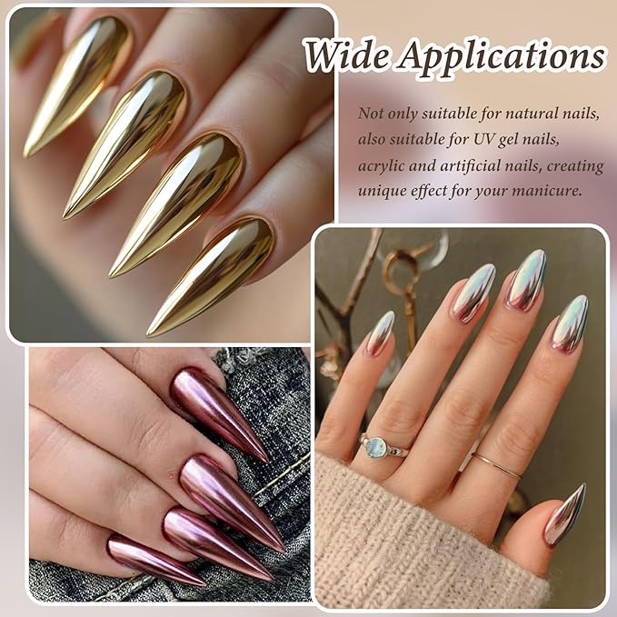 SUTOKAKA 6 Jars Chrome Nail Powder Iridescent Aurora Metallic Mirror Effect Nail Chrome Glitter Pearlescent Mermaid Pigment Rub on Dust for Manicure Home Salon