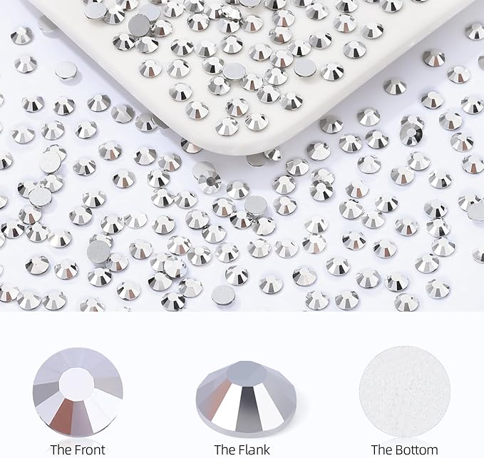 Meibite Silver Flatback Rhinestones, Glass Rhinestones for Nail Art and Craft, Glue Fix, Loose Crystal Gemstones(Silver, SS30, 576pcs, 6.4-6.6mm)