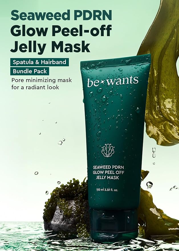 Bewants Seaweed PDRN Peel-Off Wrapping Jelly Mask (3.38 fl oz) – Includes Spatula & Headband | AHA, BHA & Niacinamide Facial Mask | Pore-Minimizing, Smooth-Texture Skin | 1 Pack