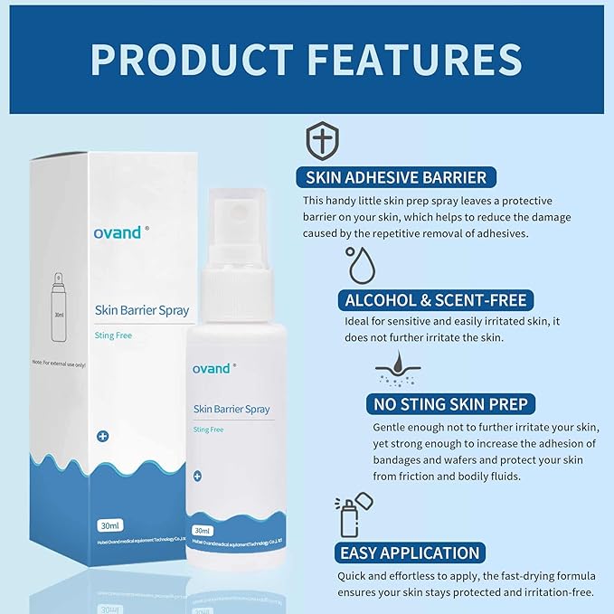 No Sting Ostomy Barrier Spray - Skin Barrier Film for Sensitive Skin - Skin Barrier for Protection Around Stomas and Wounds