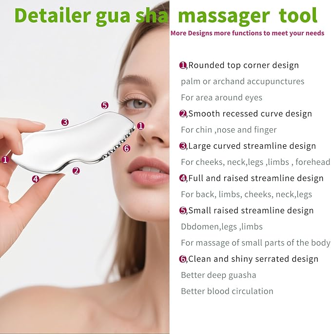 annrose Stainless Steel GuaSha Tool & Eye Cream Applicator Facial Tools, Metal Detail Guasha for Face Neck, Eye Massager Tool, Lymphatic Drainage Face Massage Tool, Skin Care Gift