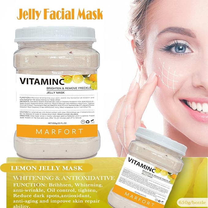 Marfort Jelly Mask for Facials Peel-Off Powder Hydrojelly Mask Peel Off Face Masks SkinCare Combination with Professional Skincare Spa Moisturizing & Hydrating 23 Fl Oz (Vitamins C)