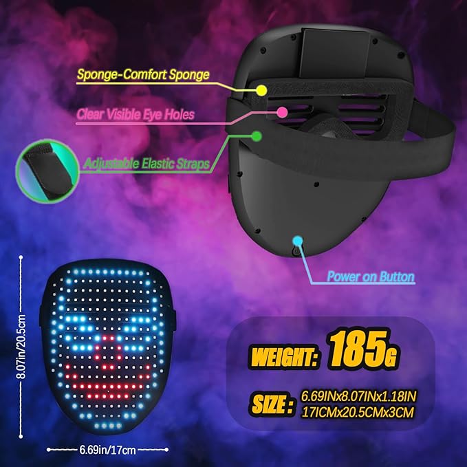 Ompusos LED Mask Light Up Mask with Gesture Sensing, Cool Costume Mask Teen Boys Gifts for Halloween Christmas Birthday