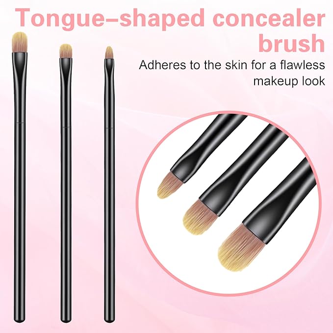 3PCS Flat Concealer Brush Small Black Premium Synthetic Makeup Brushes Under Eye, Travel Foundation Make up Brush Set Precise Coverage Dark Circles Face Contour Blending Brushes(3 Sizes)