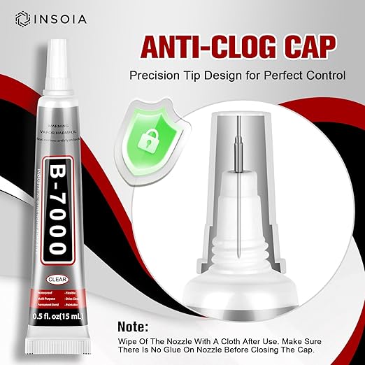 B7000 Rhinestone Glue Clear 15 PCS 15ml – Strong Transparent No Trace Jewelry Glue Kit with Precision Tip, Quick Dry Multi-Purpose Adhesive for Making Nail Makeup Fabric Shoes Craft Phone Repair