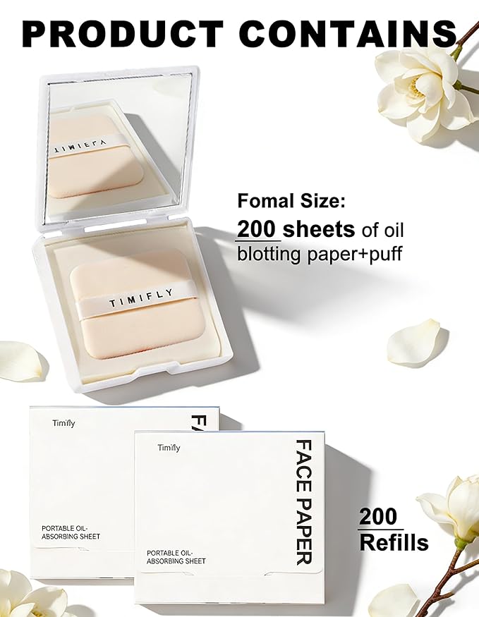 Okerker Oil Blotting Paper - 300 Sheets w/Mirror, Puff & Refills, Absorbs Excess Face Oil, Controls Shine, Saves Makeup, The On-the-Go Essential for a Flawless, Matte Finish All Day