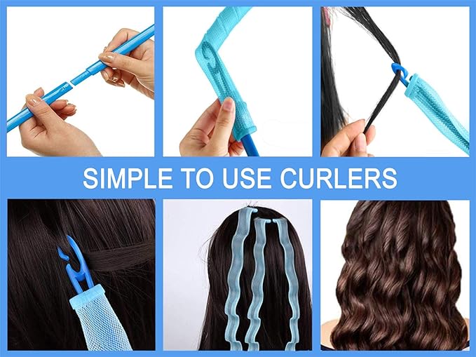 40PCS Hair Curlers Heatless Magic Hair Rollers Wave and Spiral Two Styles Formers(12inches) with 4PCS Styling Hooks Kit DIY Hair Curlers No Heat Damage for Most Hairstyles Short and Medium Hair