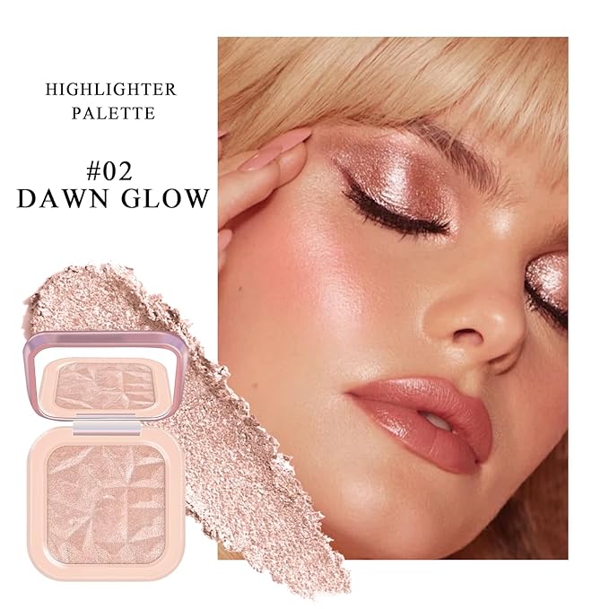 Highlighter Makeup Palette, High Glossy Face Illuminator Palette, Pearl Shimmer Smooth Baked Powder with Natural Glow Finish, Facial Glitter Lasting Sparkling Luminizers Highlighter-DAWN GLOW