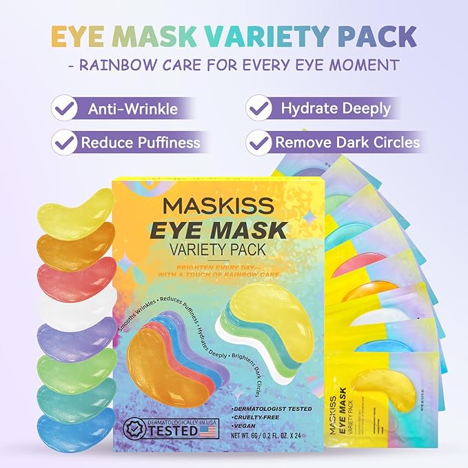 Under Eye Patches Variety Pack (24 Pairs), Stocking Stuffers for Women, Eye Masks for Dark Circles Puffy Eyes With 8 Colors (3 Pairs/Color), Vegan Skin Care Gifts for Teen Girls