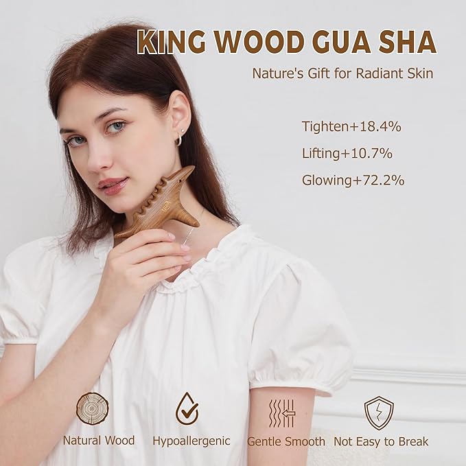 Wooden Gua Sha Tool with Rose Essential Oil, Trigger Point & Acupressure Massage Tool for Deep Tissue Muscle Relaxation, Compact Muscle Scraper Tool, Wellness Self-Care Gift Set