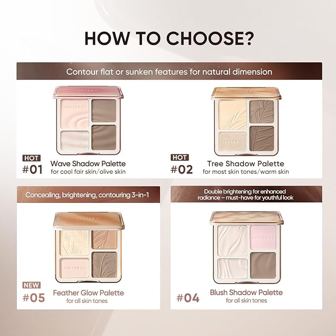 JUDYDOLL Highlight & Contour Palette, All-in-One Matte Highlighter Contour Compact, stocking stuffers, Blendable Face Makeup for Cool Fair and Olive Skin (New Version 01 Wave)