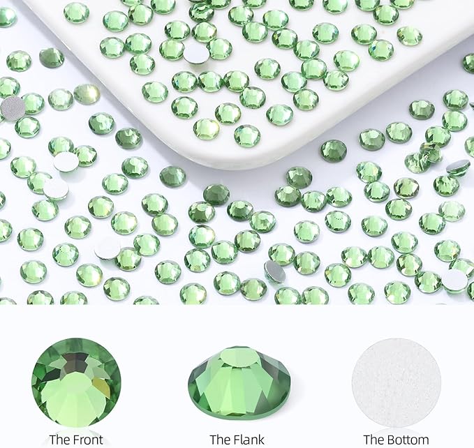 Meibite Light Green Flatback Rhinestones, Glass Rhinestones for Nail Art and Craft, Glue Fix, Loose Crystal Gemstones(Lt.Green, SS16, 1440pcs, 3.8-4.0mm)