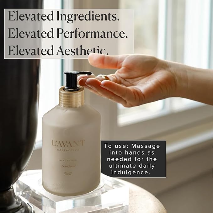L’AVANT Collective High Performing Hand Lotion | Hydrating, Plant-Based Moisturizer w/Naturally Derived Ingredients | Ambre Santal Scent | 10 FL oz Refillable Bottle