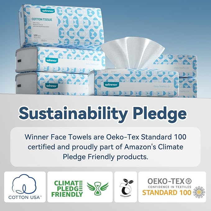 Winner Soft Face Towels, 100% USDA Biobased Facial Towels, 6 Packs per Case, 36 Bags Total