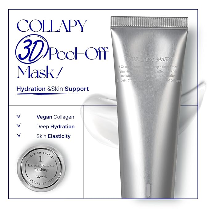 MILLIMILLI COLLAPY 3D Mask Set with Free Silicone Brush, Collagen Peel Off Face Mask for Glowing Skin, Glass Skin Glow Mask with Hydrolyzed Collagen, Moisturizing Korean Skincare (60ml / 2.02 fl oz)