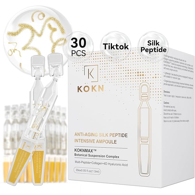 KOKN Silk Peptide Intensive Lifting Ampoule, Anti-Aging Hydrating Serum, KOKNMAX™ Complex, Multi Peptide, Collagen, 4D Hyaluronic Acid Serum for Wrinkles and Fine Lines & Radiance 0.05 fl.oz x 30e