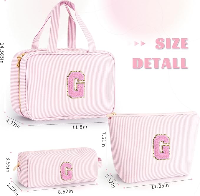 Personalized Toiletry Bag for Women - Monogram Cosmetic Bags Travel Makeup Pouch Brush Holder Birthday Gifts for Women Her Wedding Bridesmaid Friend Sister Teacher Wife - Pink G