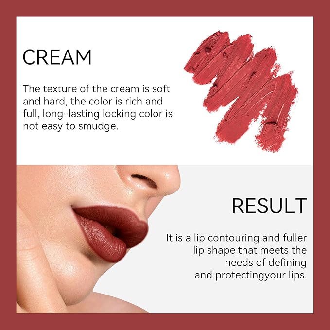KISSIO Lip Liner,Creamy Lip Pencil,Long Lasting Lip Liner with Sharpener,Matte Finish,Smooth and Soft,Non-Dry,Easy to Use,Cruelty free,Whisper