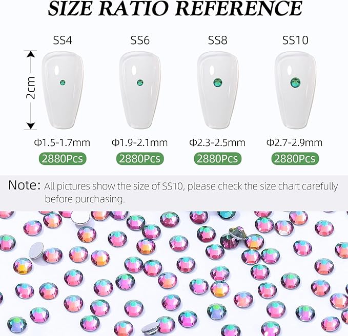 Meibite Green Volcano Flatback Rhinestones, Glass Rhinestones for Nail Art and Craft, Glue Fix, Loose Crystal Gemstones(Green Volcano, SS10, 2880pcs, 2.7-2.8mm)