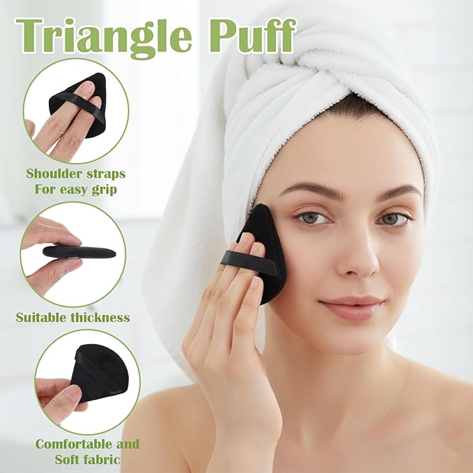 Oqqlin 150 Pcs Triangle Powder Puff Bulk, Black Soft Makeup Puff 2.76 x 2.56 Inch Face Setting Powder Puffs for Loose, Velvet Cosmetic Foundation, Wet and Dry Makeup Tools