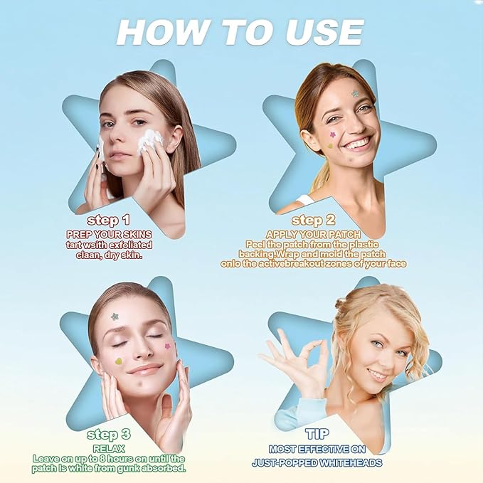 Pimple Patches for Face, Shimmer Star Hydrocolloid Acne Patches, Cute Zit Covers & Spot Stickers with Tea Tree Oil & Salicylic Acid, 3 Sizes (10mm, 12mm, 14mm), 160 Count