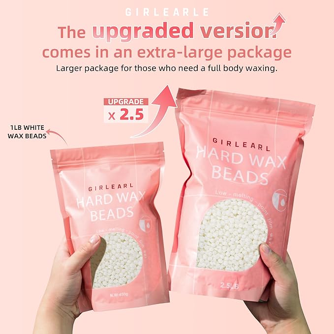 GIRLEARLE 2.5lb Unscented Wax Beads for Hair Removal, Brazilian Bikini Hard Wax for Women Men, Hard Wax beads Perfect for Full Body Legs, Face and Underarms at Home Waxing Beads for Sensitive Skin