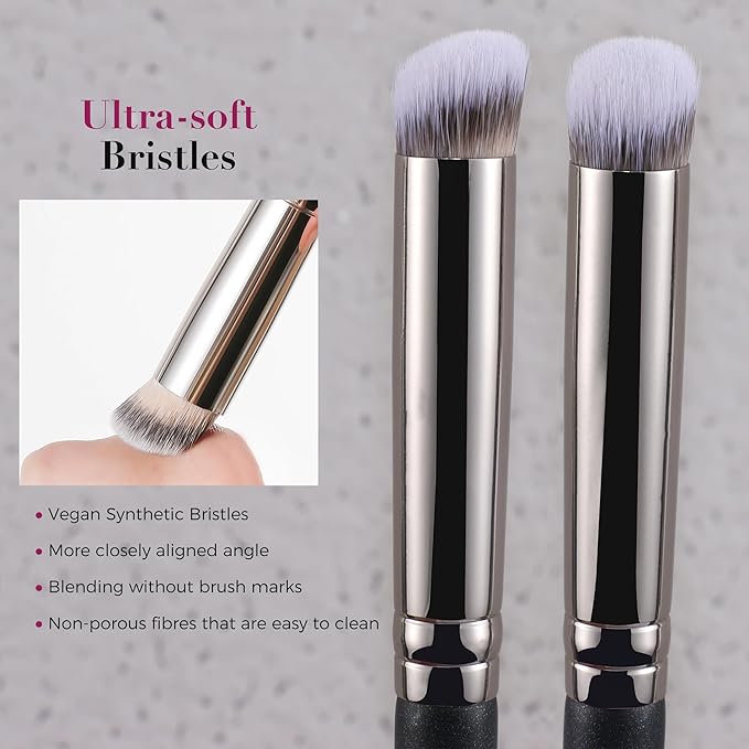 ENERGY Under Eye Concealer Brush Mini Flat Angled Kabuki Foundation Brush with Synthetic Bristles for Concealing Blending Setting Buffing with Powder Liquid Cream Cosmetics Vegan Makeup Brushes