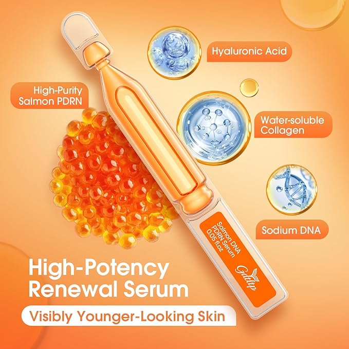 Salmon DNA Serum, Anti-Wrinkle PDRN Serum, 8000ppm Salmon Egg Ampoule, Collagen, Glutathione, Niacinamide, Hyaluronic Acids, Vitamin E - Korea Skin Care for Anti-Wrinkle & Radiance, 0.05 fl.oz x 35e