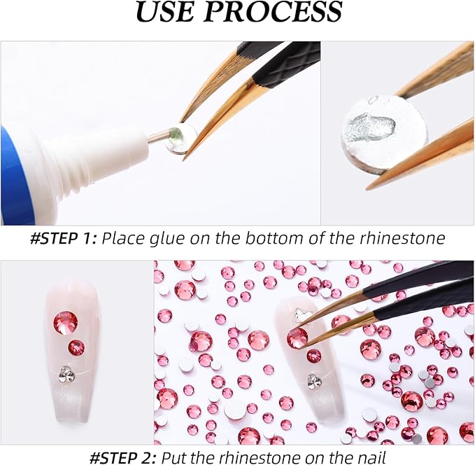 Meibite Rose Flatback Rhinestones, Glass Rhinestones for Nail Art and Craft, Glue Fix, Loose Crystal Gemstones(Rose, SS8, 2880pcs, 2.3-2.5mm)