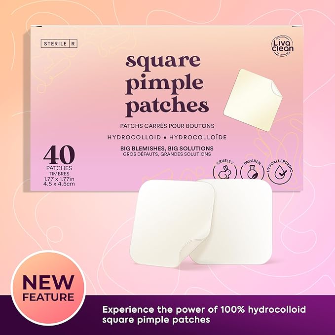 Livaclean 40CT Large Pimple Patches for Face - Big Pimple Patches Large Hydrocolloid Patch for Blemishes - Body Nose Forehead Chin Acne Patch - XL Zit Stickers