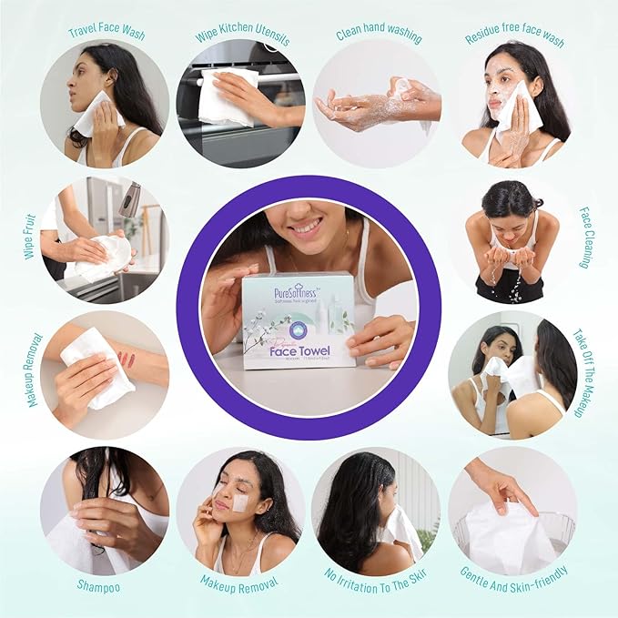 PureSoftness Luxuriously Soft Disposable Face Towel, 100% Cotton, Extra Large 12" x 10" Ultra Soft Dry Wipe for Face Wash, Makeup Remover, Bio-Based Towelette for Sensitive Skin 320 Count (4 Pack)