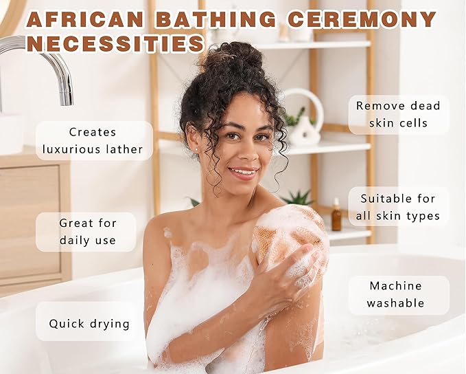 2 Pack African Net Sponge Exfoliating Scrubber Bath Sponge for Daily Use (Dark Brown+Light Brown)
