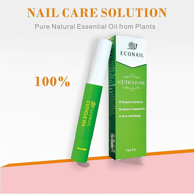 Econail Cuticle Oil Pen x2 pcs, Nourishing Jojoba & Peach Scent for Enhanced Nail Growth and Strength, Portable Nail Oil Care （7mlx2）