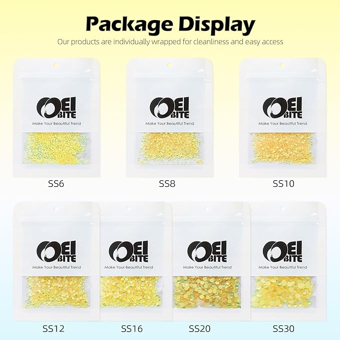 Meibite F Yellow Flatback Rhinestones, Glass Rhinestones for Nail Art and Craft, Glue Fix, Loose Crystal Gemstones(F Yellow, SS20, 1440pcs, 4.6-4.8mm)