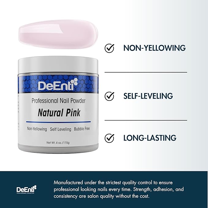 DeEnti Acrylic Nail Powder - 4oz Natural Pink|Professional Grade, Bubble-Free Acrylic Powder for Nails | Long-Lasting, Chip-Resistant Nail Acrylic Powder for Carving, Extensions & Fake Nails